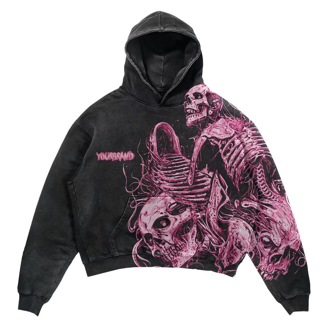 Autumn and Winter Fashion Sportswear Luxury Brand Pink Skull Letter Hooded Mens Street Wear Hooded Mens Harajuku Clothing