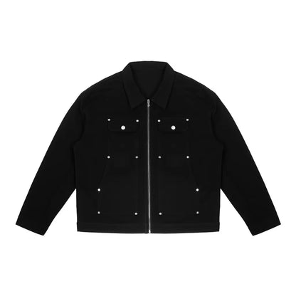 Trendy American Style Cropped Studded Denim Jacket for Men Women Casual Vintage Zip-Up High Street Fashion Loose Fit Top